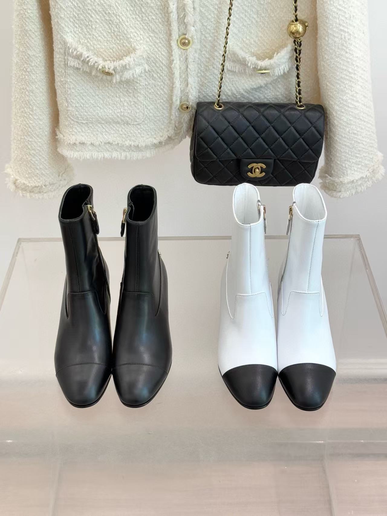 CHANE1 パールチャンキーヒール ローヒール アンクルブーツ【50％割引+送料無料】