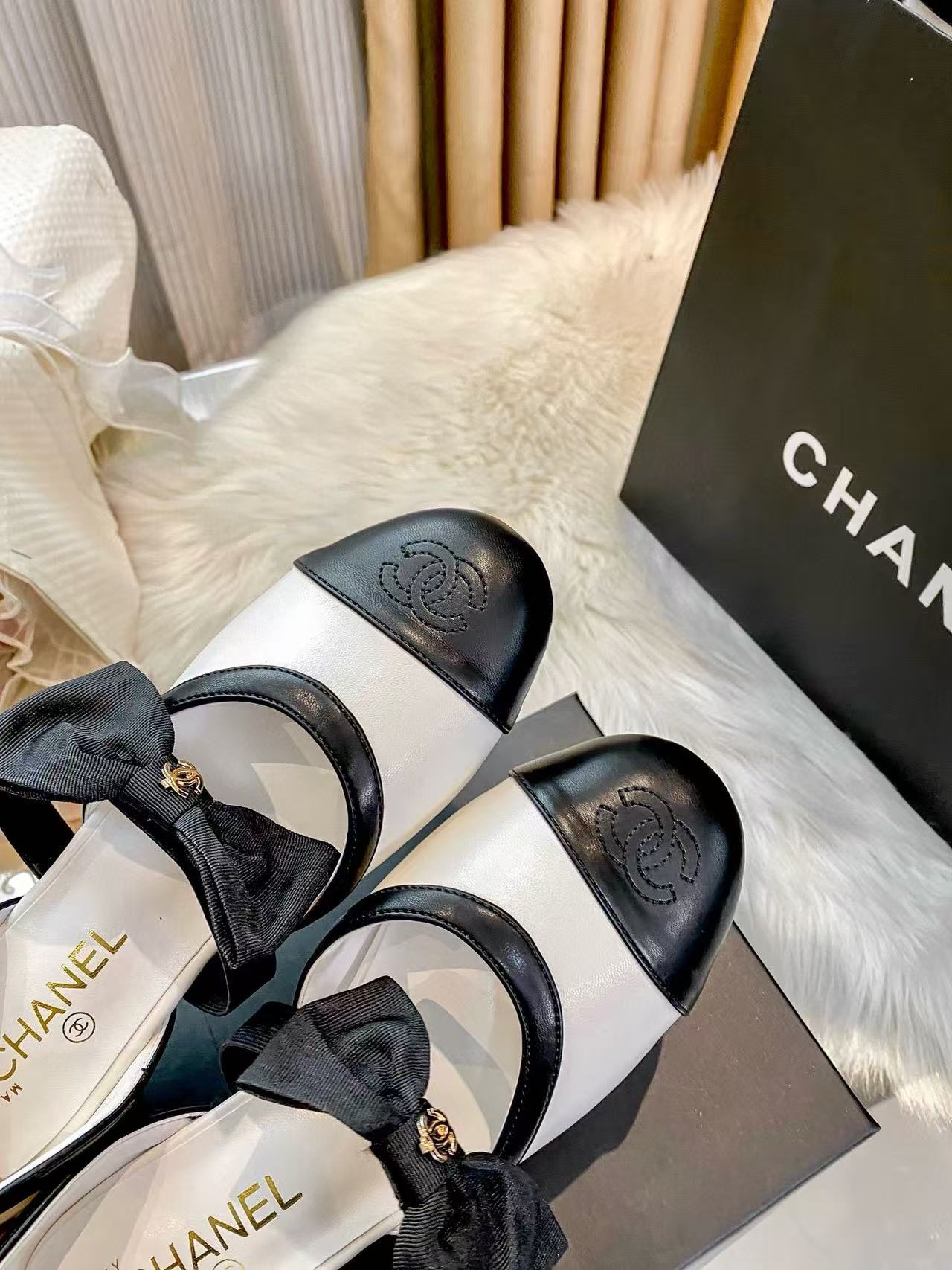 CHANE1 ダブルC ボウ フラットシューズ【50％割引+送料無料】