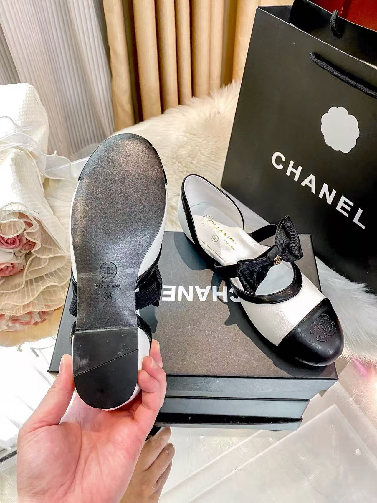 CHANE1 ダブルC ボウ フラットシューズ【50％割引+送料無料】