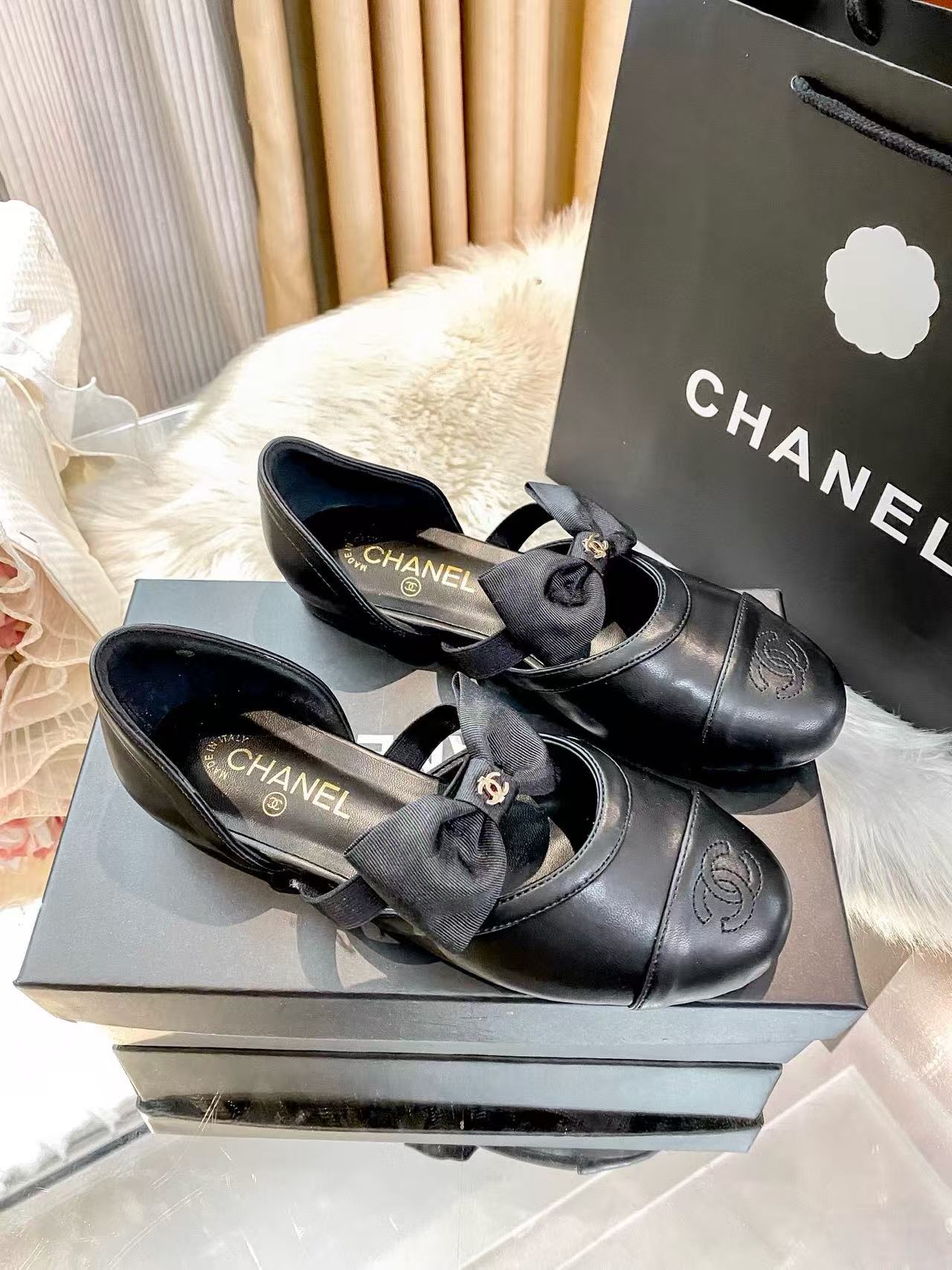 CHANE1 ダブルC ボウ フラットシューズ【50％割引+送料無料】