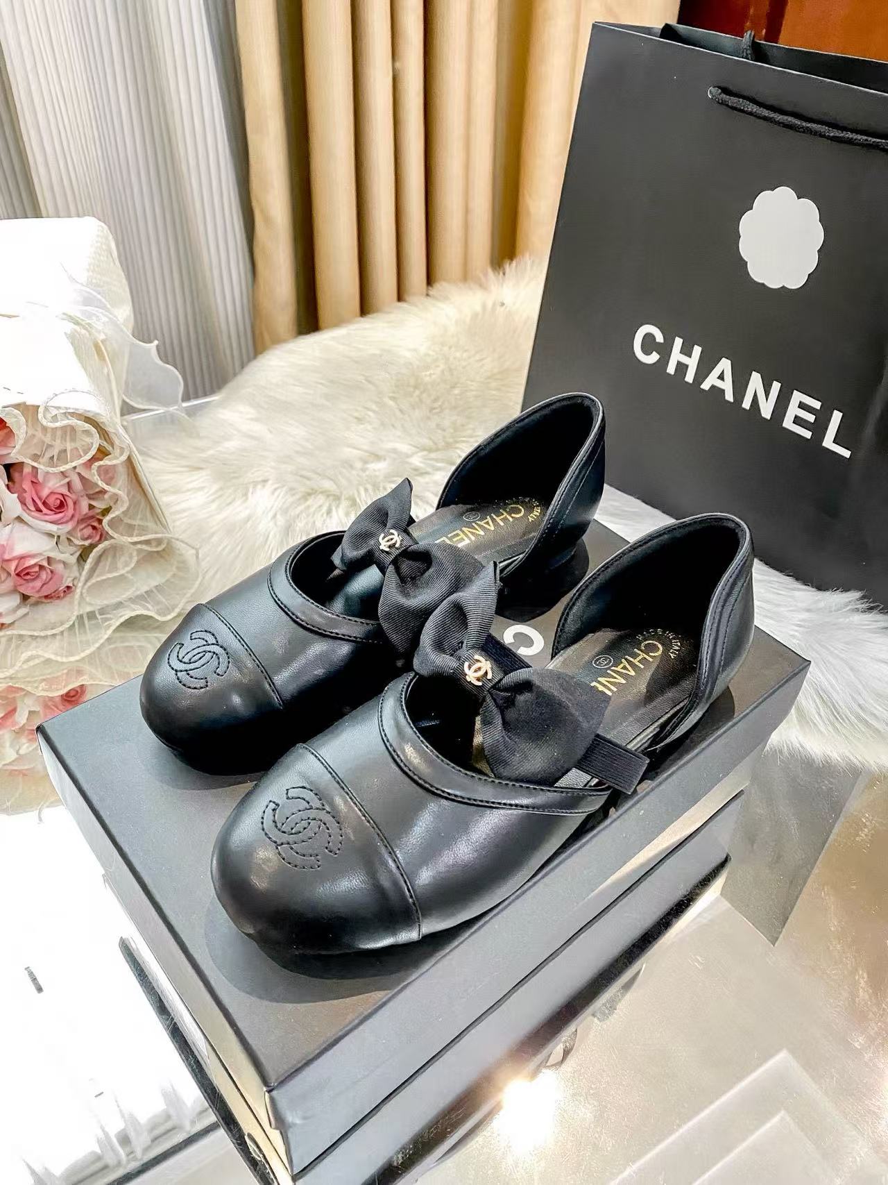 CHANE1 ダブルC ボウ フラットシューズ【50％割引+送料無料】