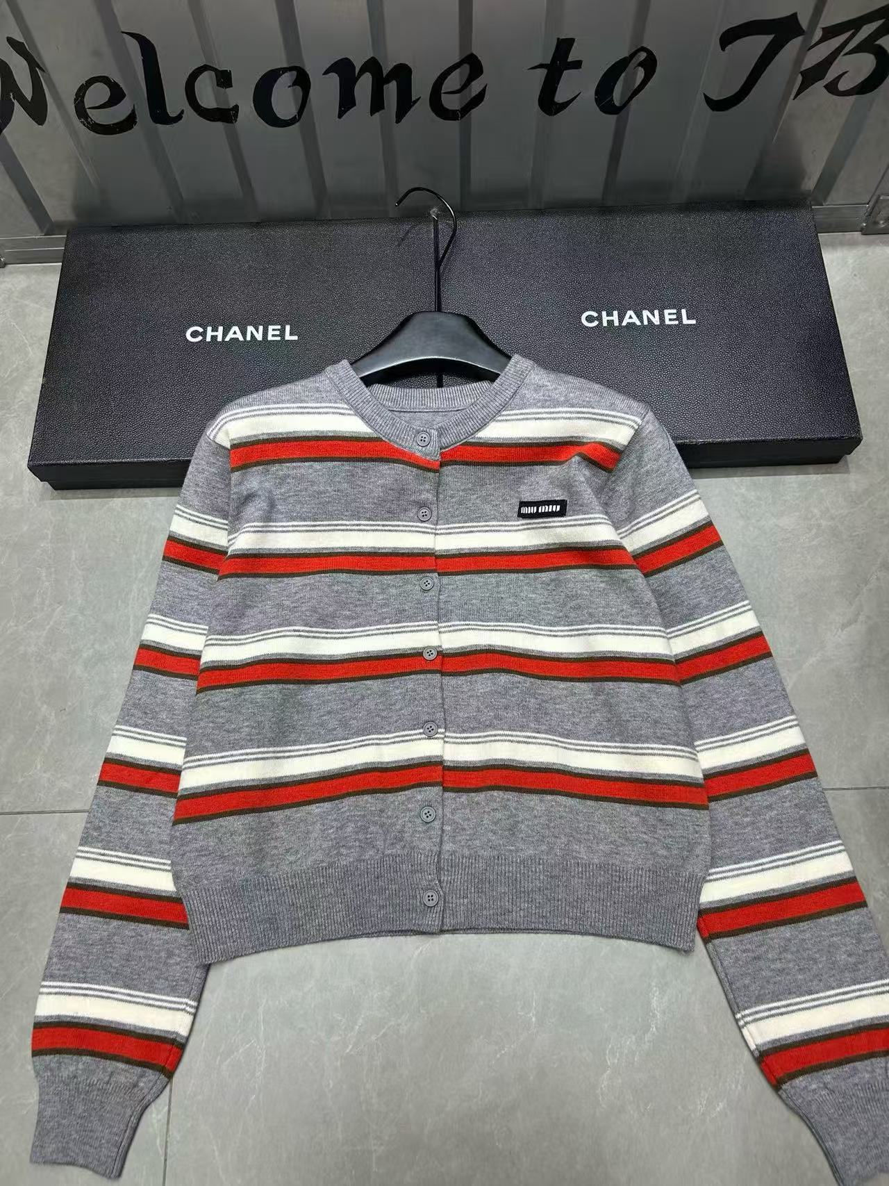 M1UM1U ストライプ カラーブロック ウール カーディガン【50％割引+送料無料】