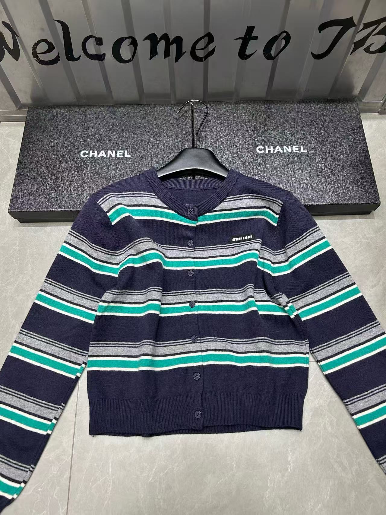 M1UM1U ストライプ カラーブロック ウール カーディガン【50％割引+送料無料】