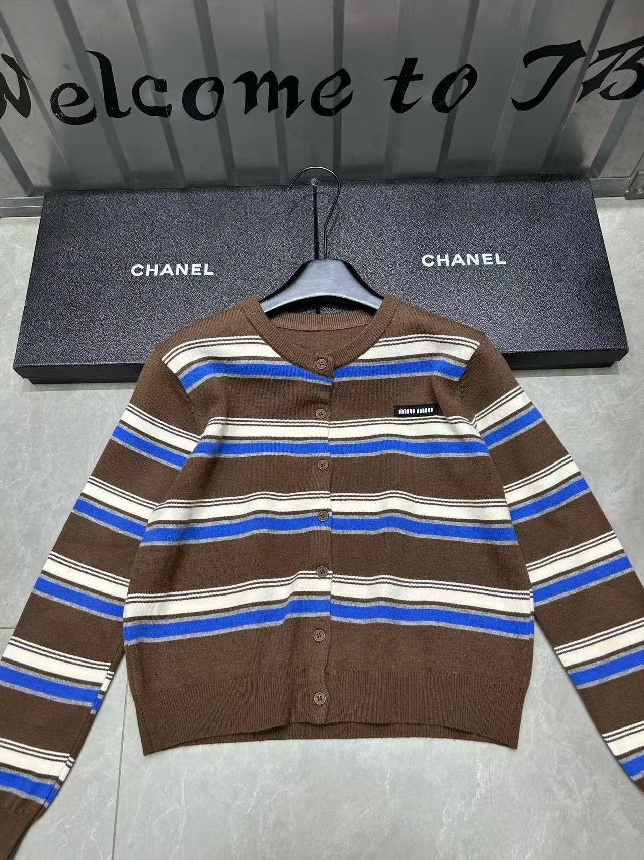 M1UM1U ストライプ カラーブロック ウール カーディガン【50％割引+送料無料】