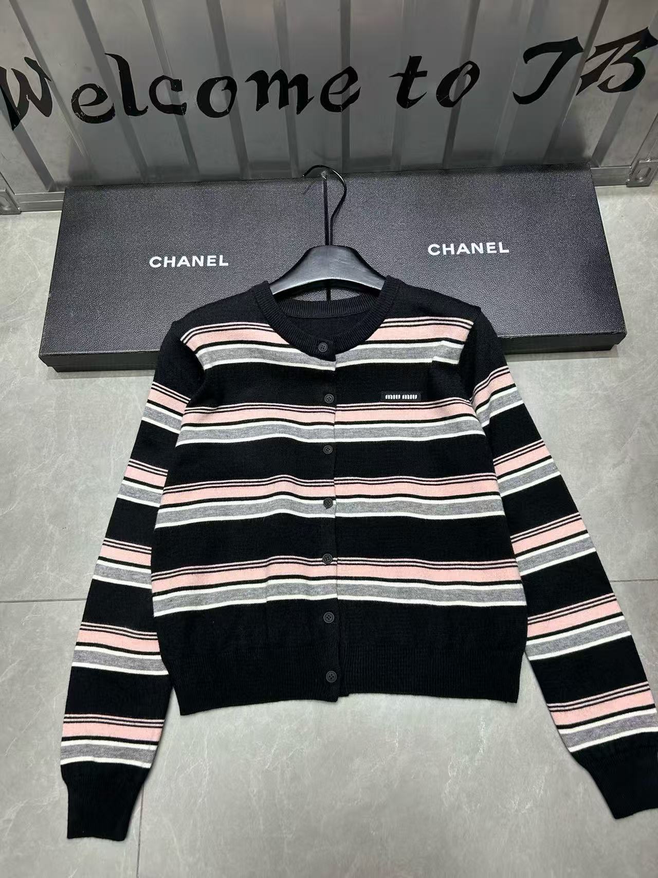 M1UM1U ストライプ カラーブロック ウール カーディガン【50％割引+送料無料】