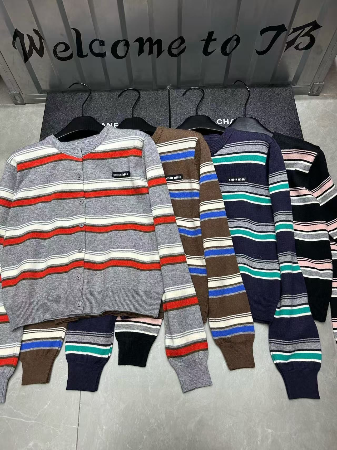 M1UM1U ストライプ カラーブロック ウール カーディガン【50％割引+送料無料】