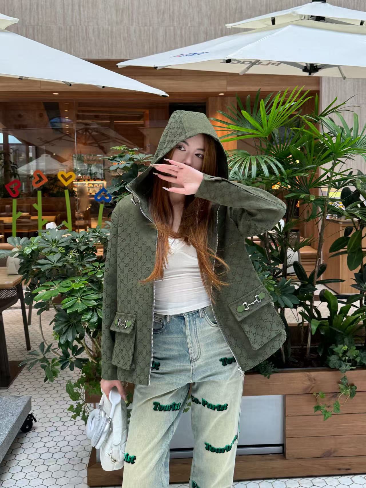 GUCC1 フード付きジャカード ジップアップ ジャケット【50％割引+送料無料】