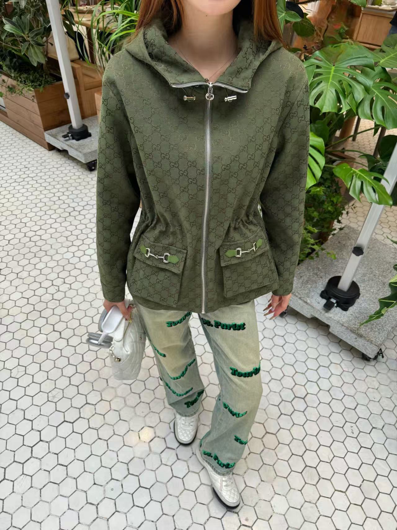 GUCC1 フード付きジャカード ジップアップ ジャケット【50％割引+送料無料】