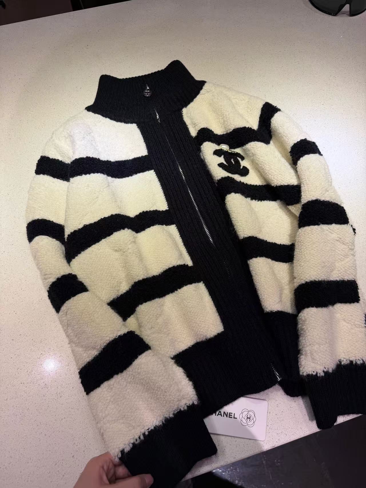 CHANE1ダブルCカラーブロックジップアップジャケット【50％割引+送料無料】