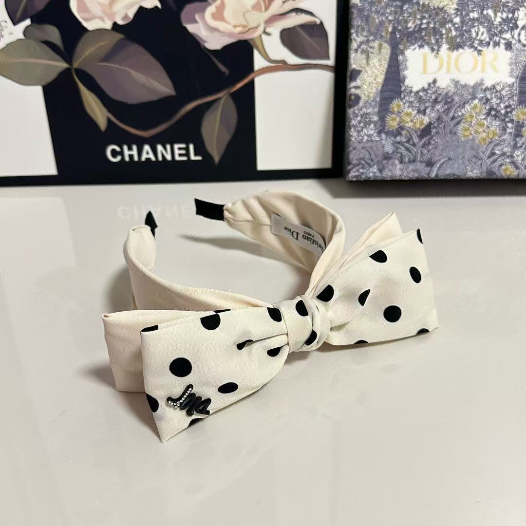 DIOR ボウ ポルカドット ヘッドバンド【50％割引+送料無料】