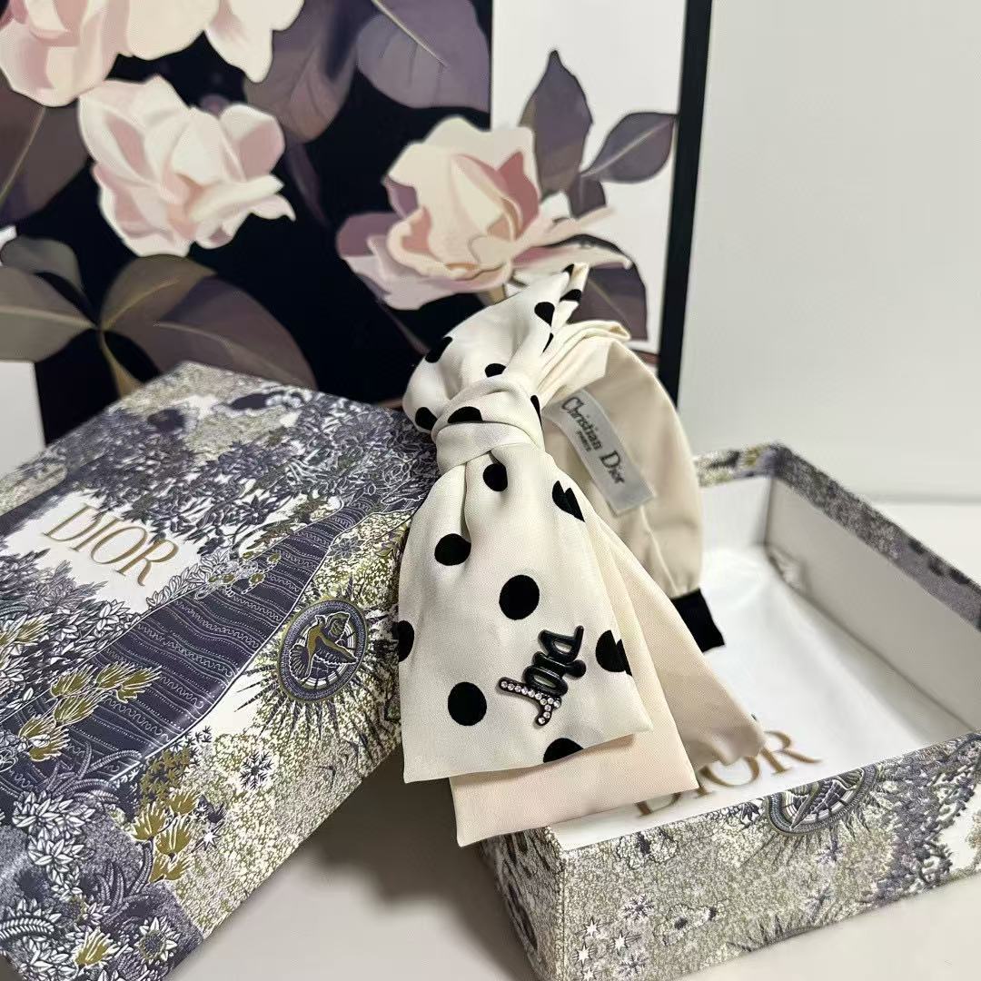 DIOR ボウ ポルカドット ヘッドバンド【50％割引+送料無料】