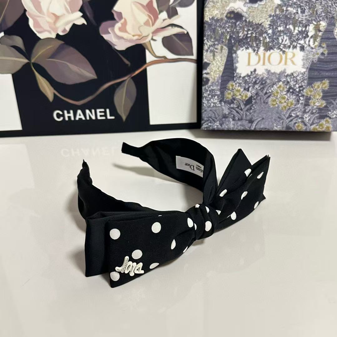 DIOR ボウ ポルカドット ヘッドバンド【50％割引+送料無料】