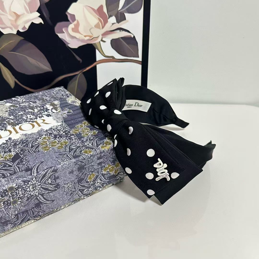DIOR ボウ ポルカドット ヘッドバンド【50％割引+送料無料】