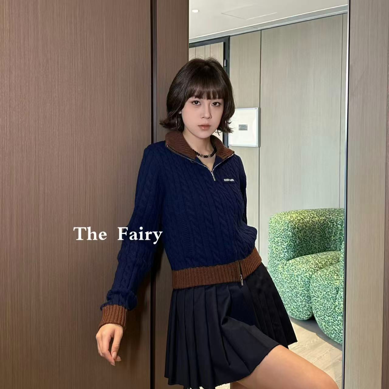 M1UM1U 襟付きジップアップウールカーディガン【50％割引+送料無料】