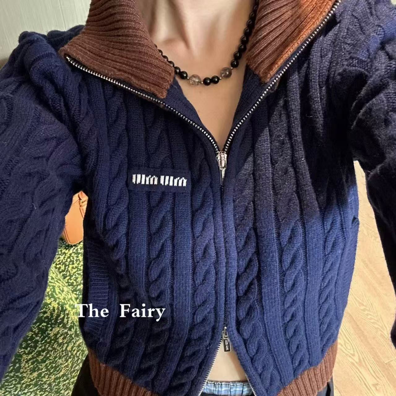 M1UM1U 襟付きジップアップウールカーディガン【50％割引+送料無料】