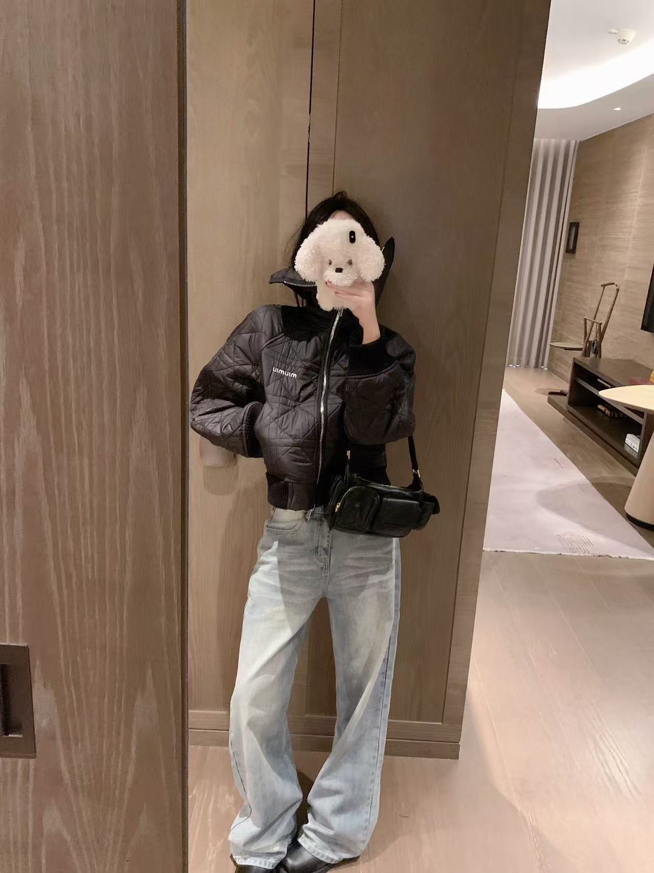 M1UM1U ダイヤモンド柄刺繍レタードルーズフィットコットンジャケット【50％割引+送料無料】