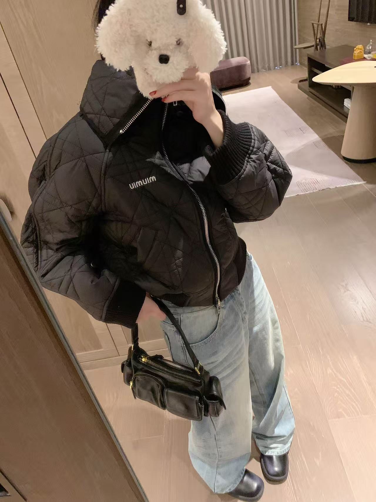 M1UM1U ダイヤモンド柄刺繍レタードルーズフィットコットンジャケット【50％割引+送料無料】