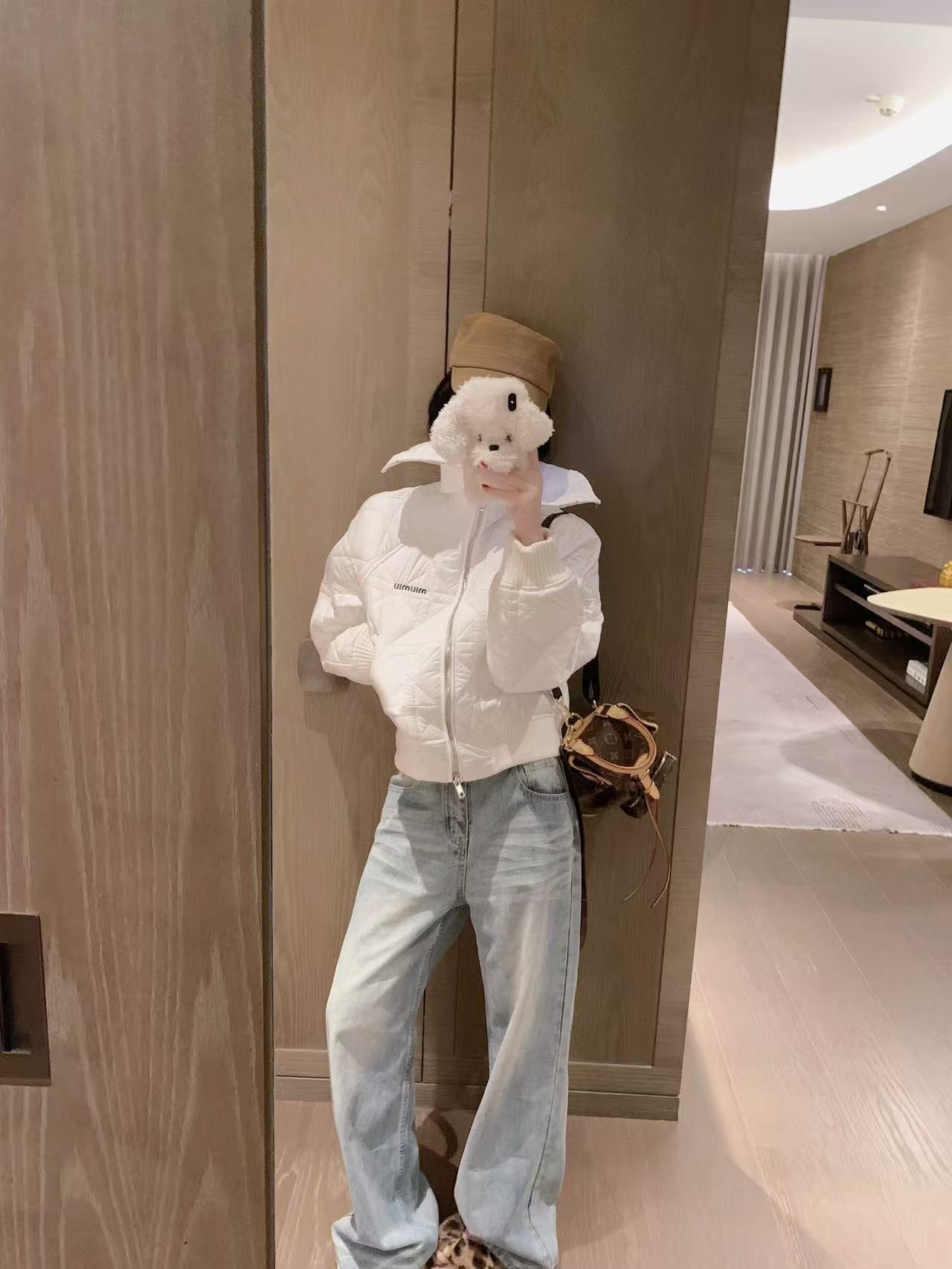 M1UM1U ダイヤモンド柄刺繍レタードルーズフィットコットンジャケット【50％割引+送料無料】