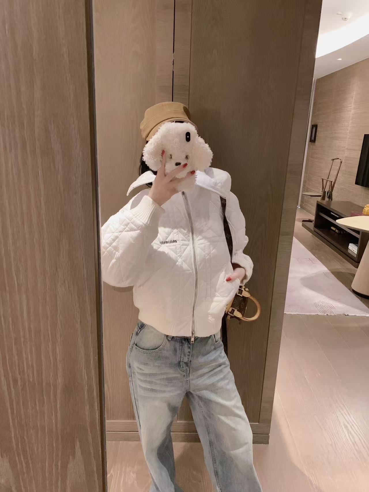 M1UM1U ダイヤモンド柄刺繍レタードルーズフィットコットンジャケット【50％割引+送料無料】