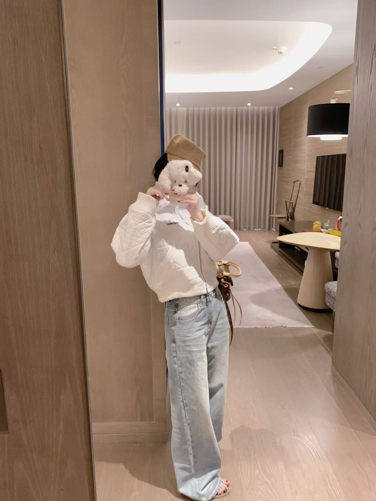 M1UM1U ダイヤモンド柄刺繍レタードルーズフィットコットンジャケット【50％割引+送料無料】