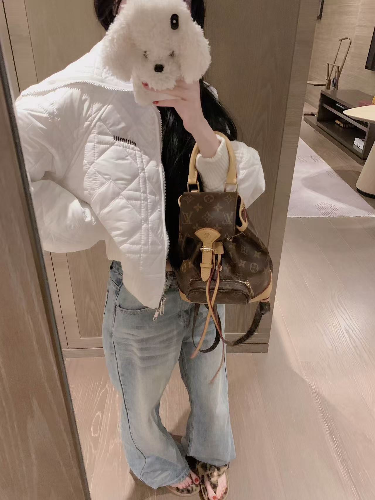 M1UM1U ダイヤモンド柄刺繍レタードルーズフィットコットンジャケット【50％割引+送料無料】