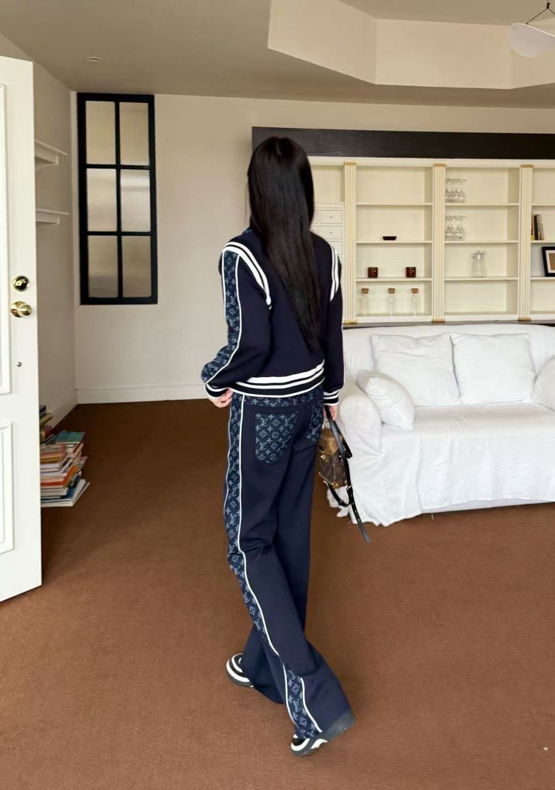 LVプリントポケットジップアップジャケット+パンツのツーピースセット【50％割引+送料無料】