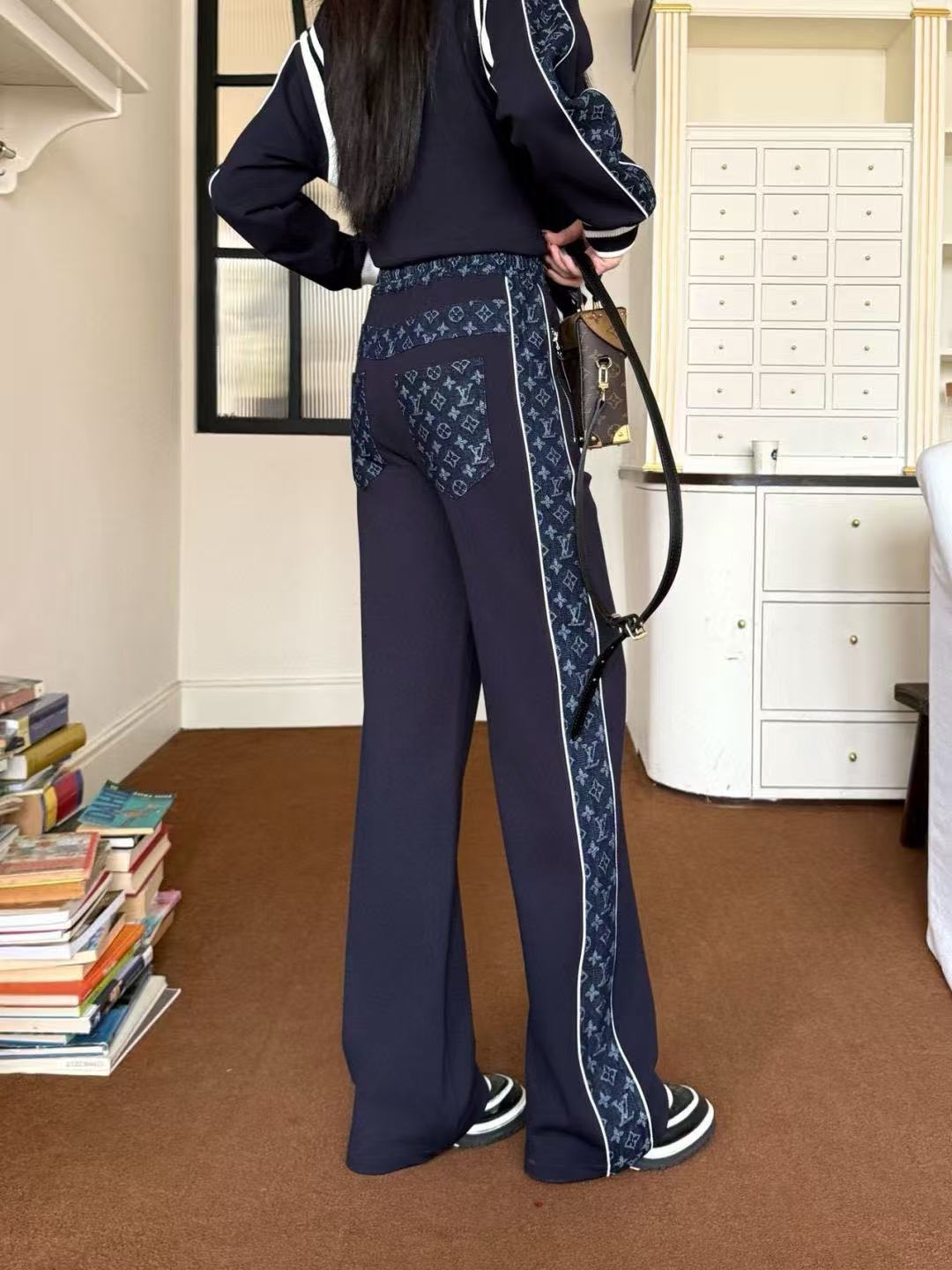 LVプリントポケットジップアップジャケット+パンツのツーピースセット【50％割引+送料無料】