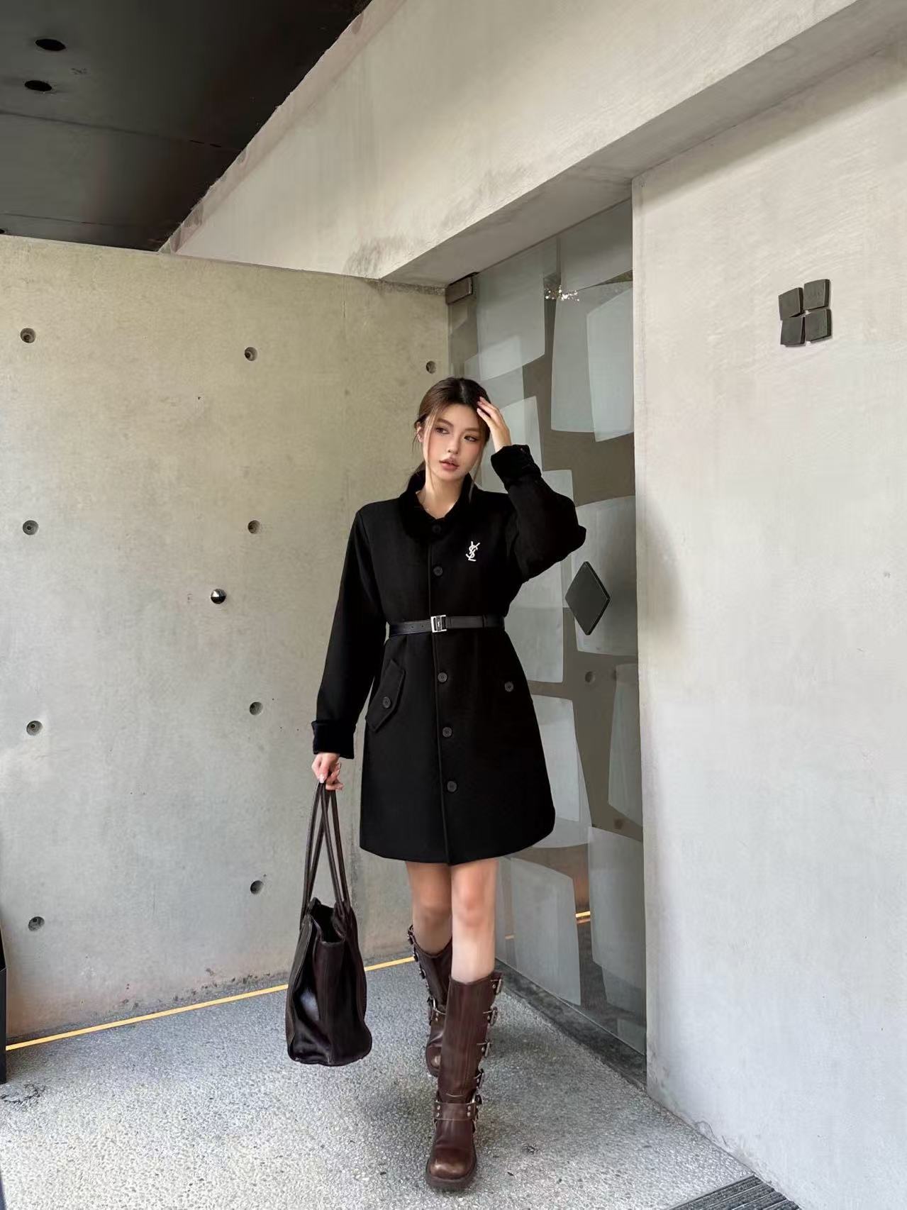 YSL ラペルタイウエストロングコート【50％割引+送料無料】