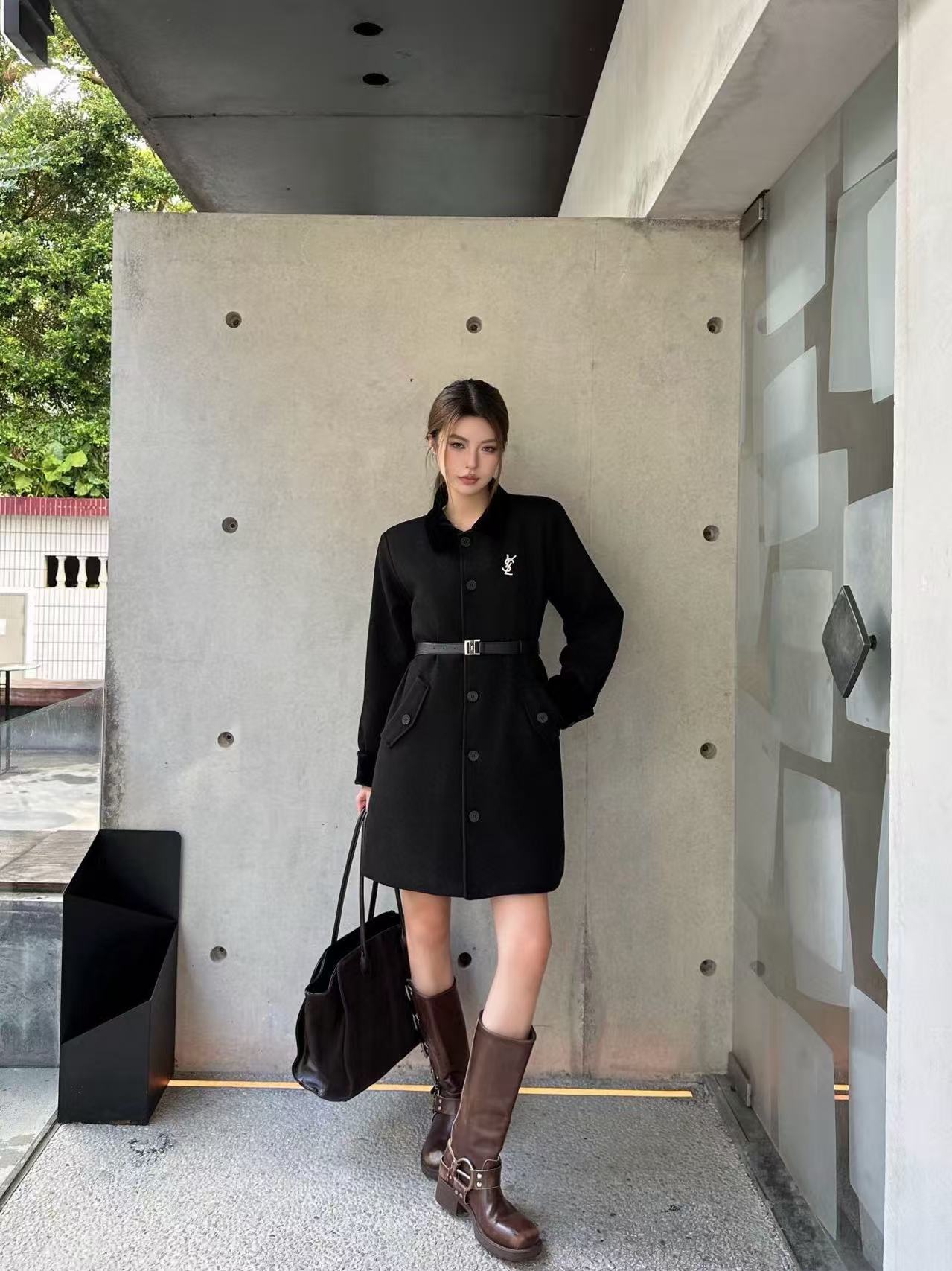 YSL ラペルタイウエストロングコート【50％割引+送料無料】