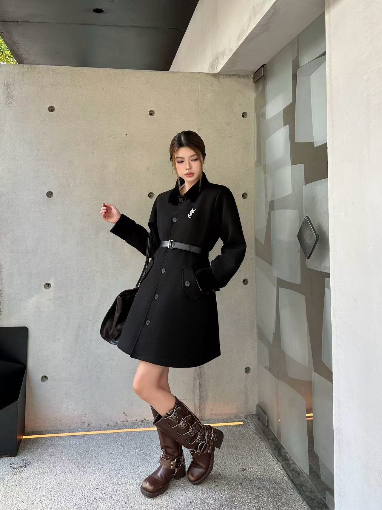 YSL ラペルタイウエストロングコート【50％割引+送料無料】