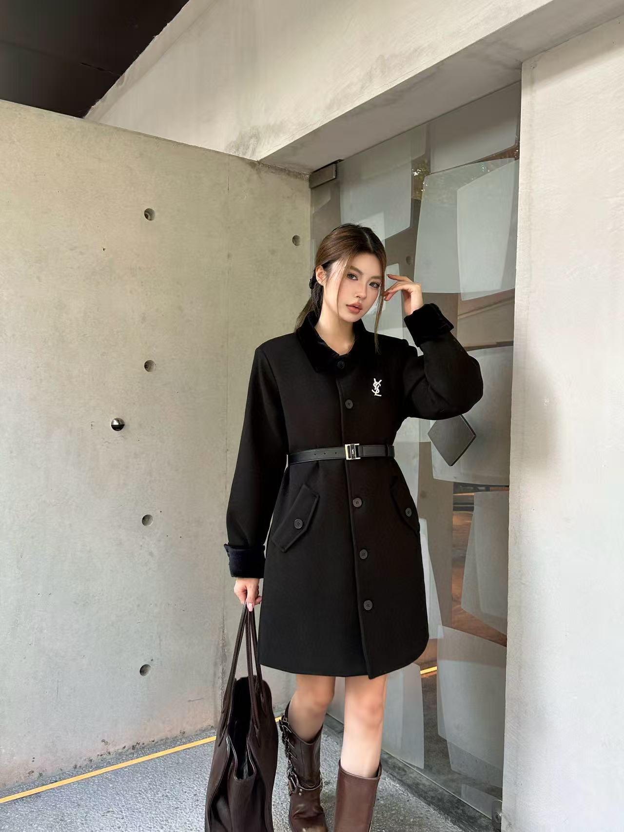 YSL ラペルタイウエストロングコート【50％割引+送料無料】