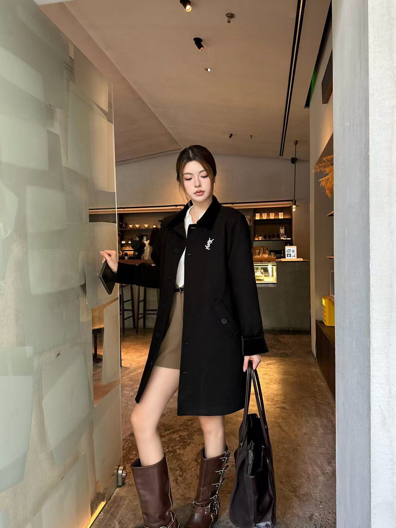 YSL ラペルタイウエストロングコート【50％割引+送料無料】