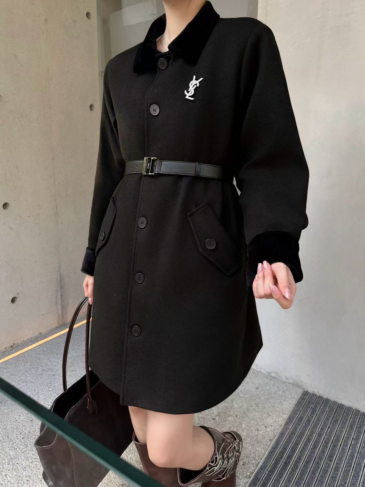 YSL ラペルタイウエストロングコート【50％割引+送料無料】