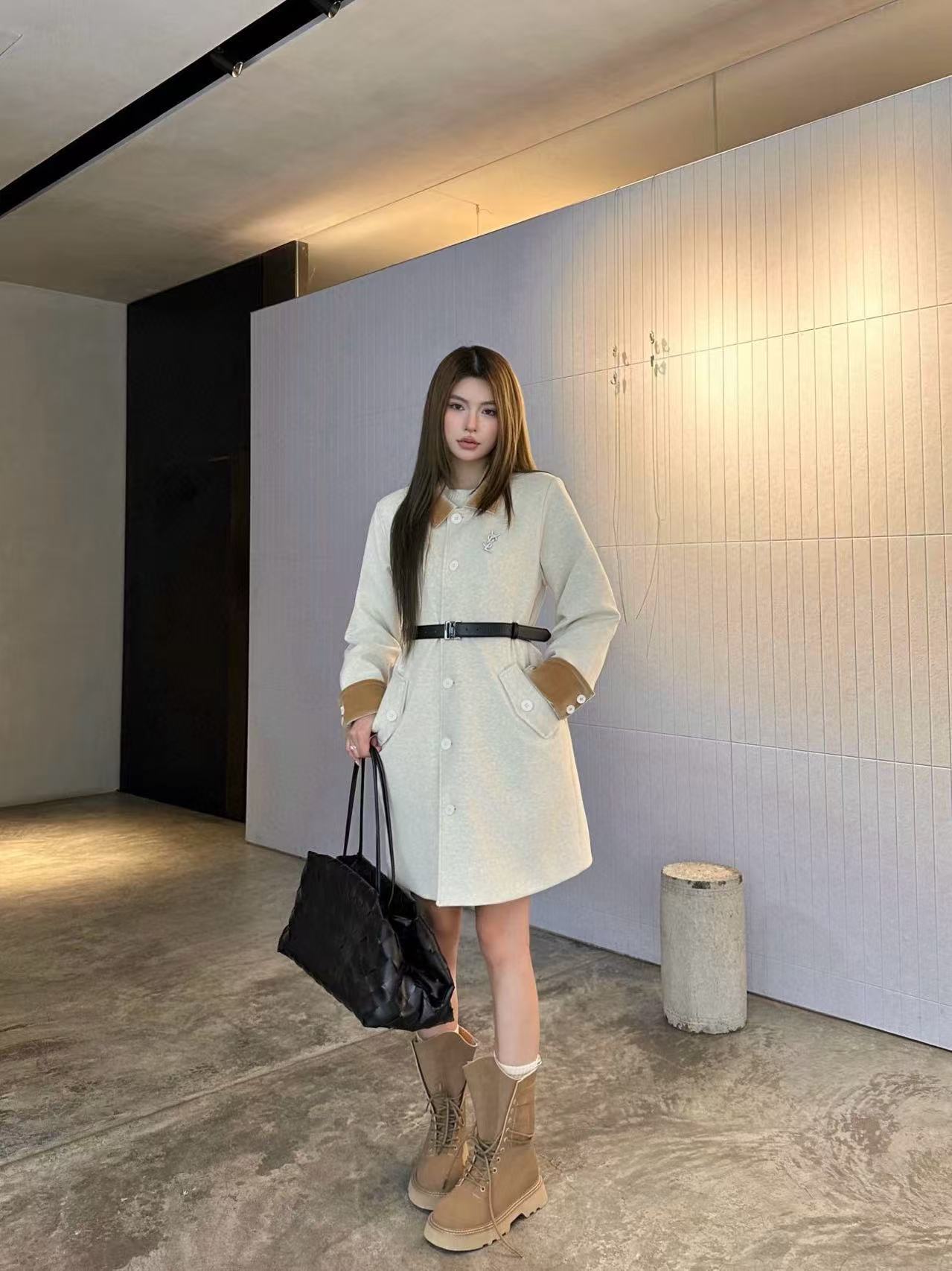 YSL ラペルタイウエストロングコート【50％割引+送料無料】