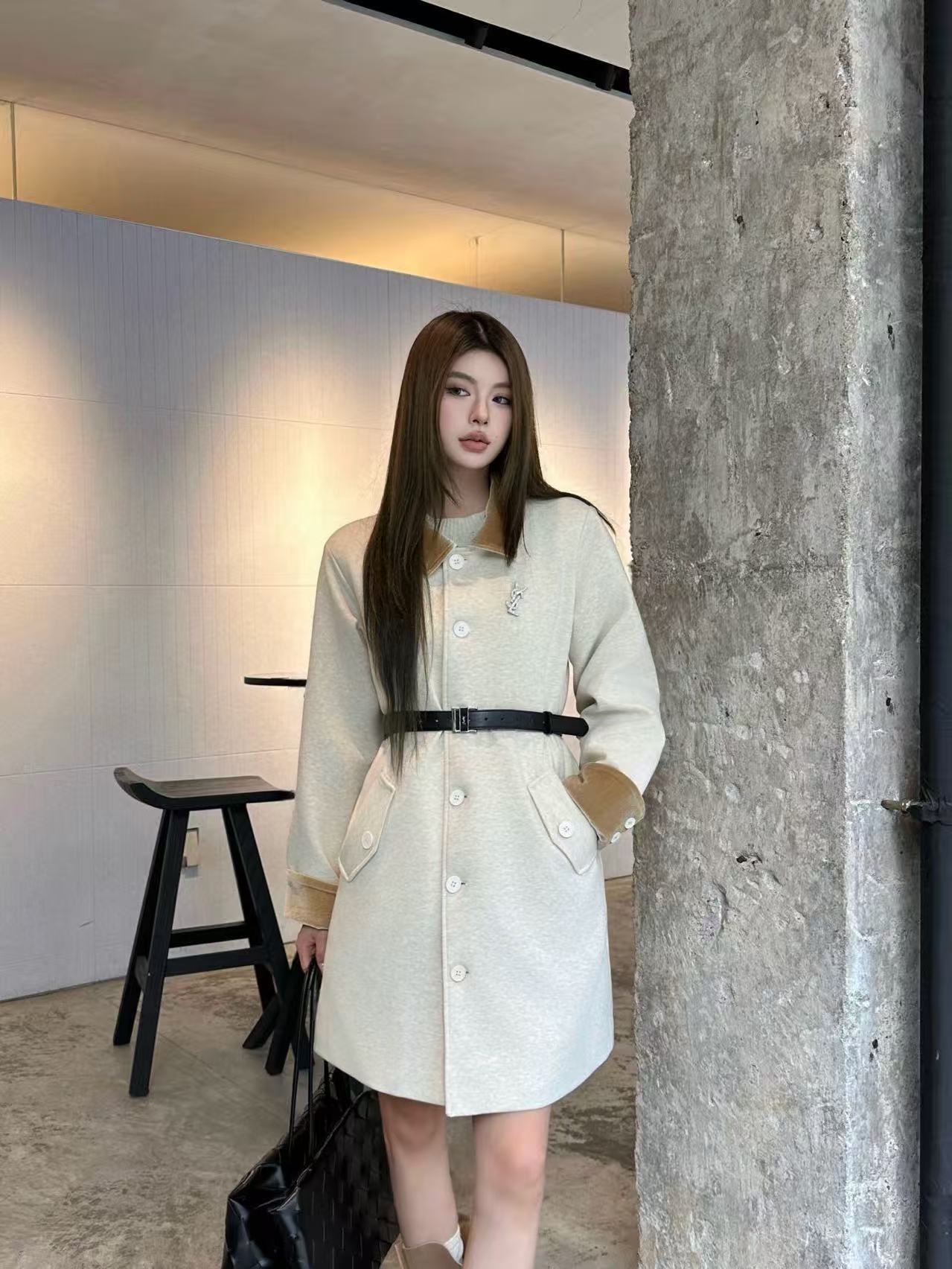 YSL ラペルタイウエストロングコート【50％割引+送料無料】