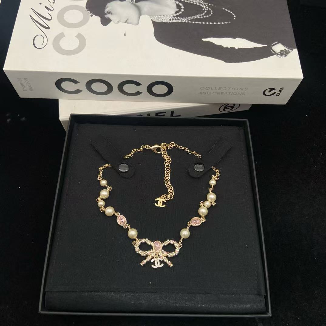 CHANE1 ボウ ダブルC パールネックレス【50％割引+送料無料】