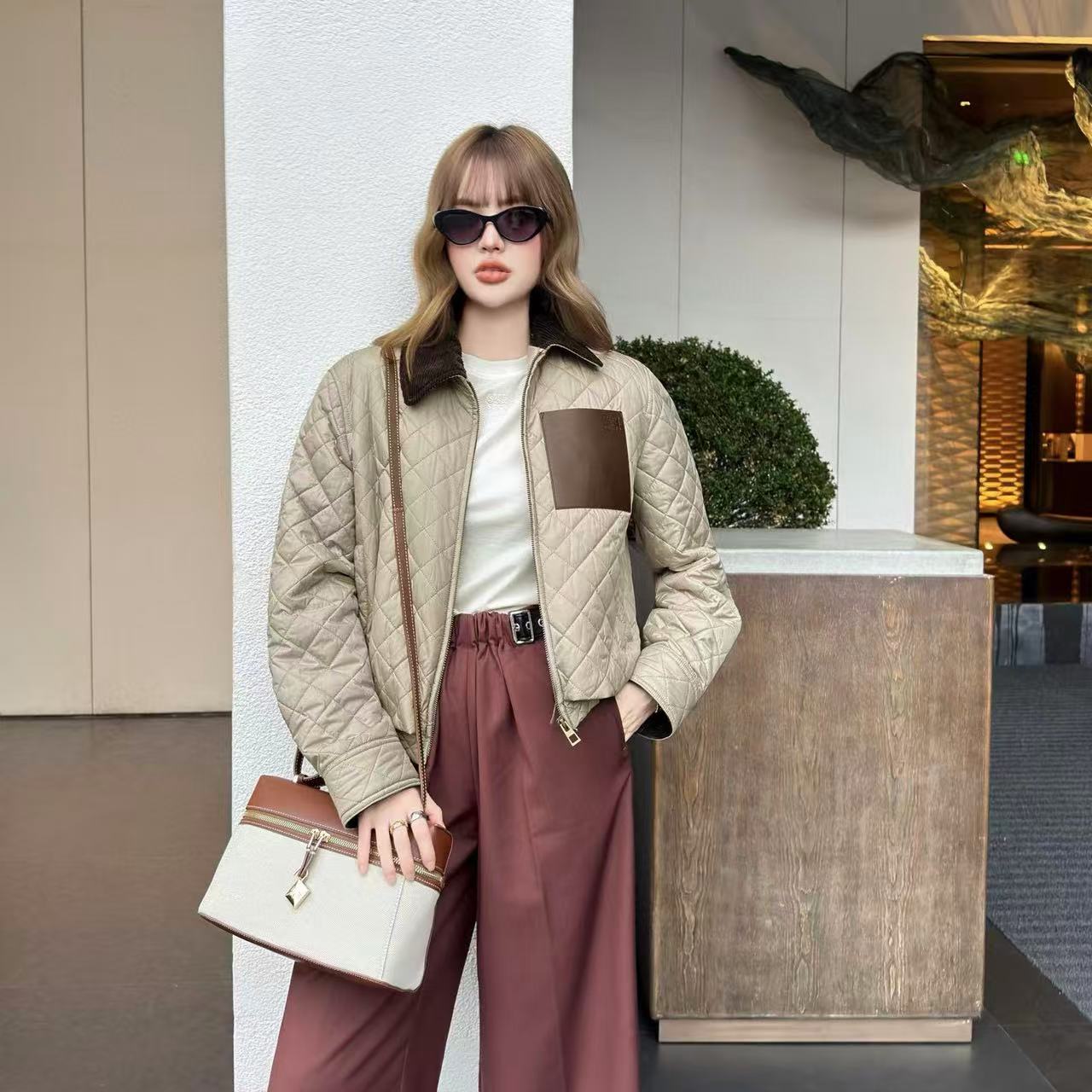 L0WEW チェック柄ラペルコート【50％割引+送料無料】