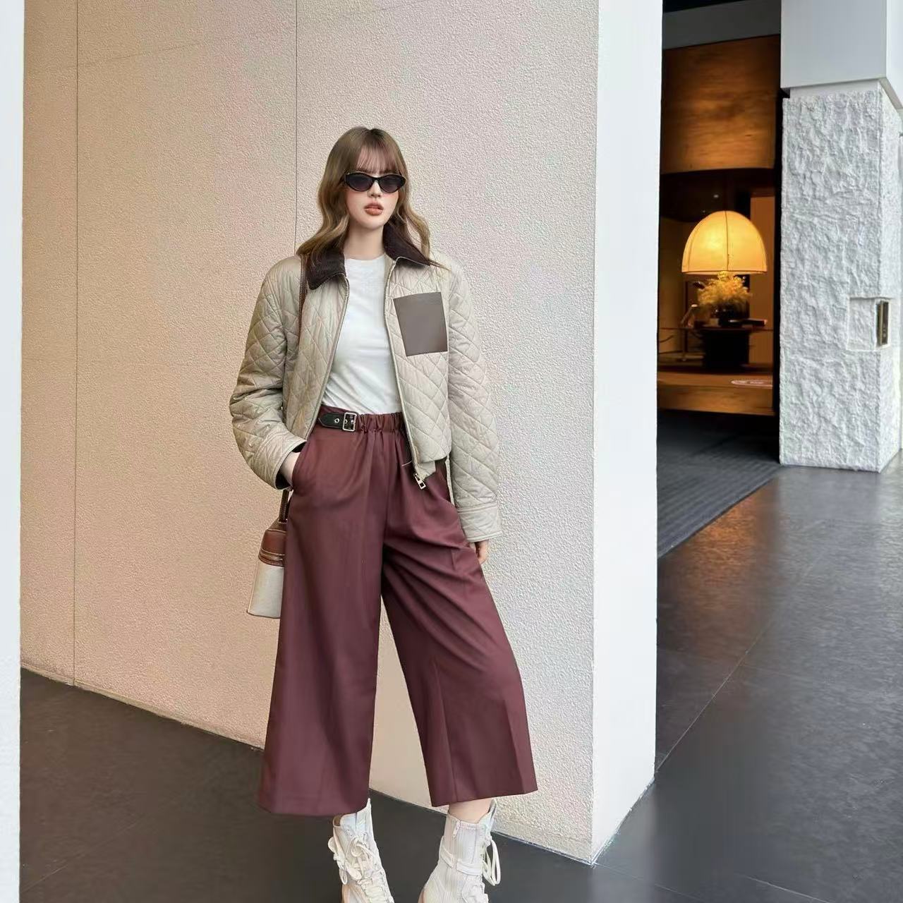 L0WEW チェック柄ラペルコート【50％割引+送料無料】