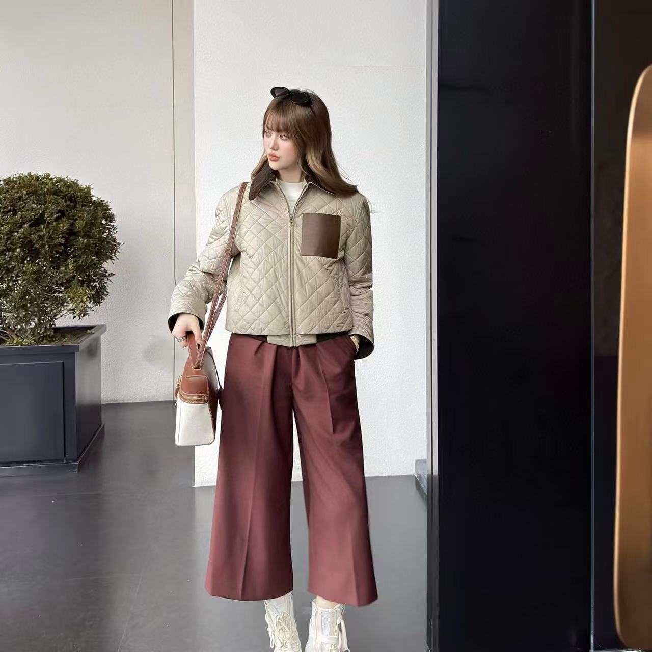 L0WEW チェック柄ラペルコート【50％割引+送料無料】