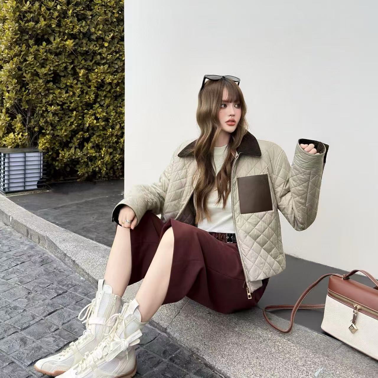 L0WEW チェック柄ラペルコート【50％割引+送料無料】