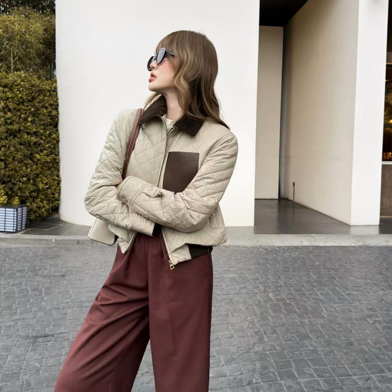 L0WEW チェック柄ラペルコート【50％割引+送料無料】