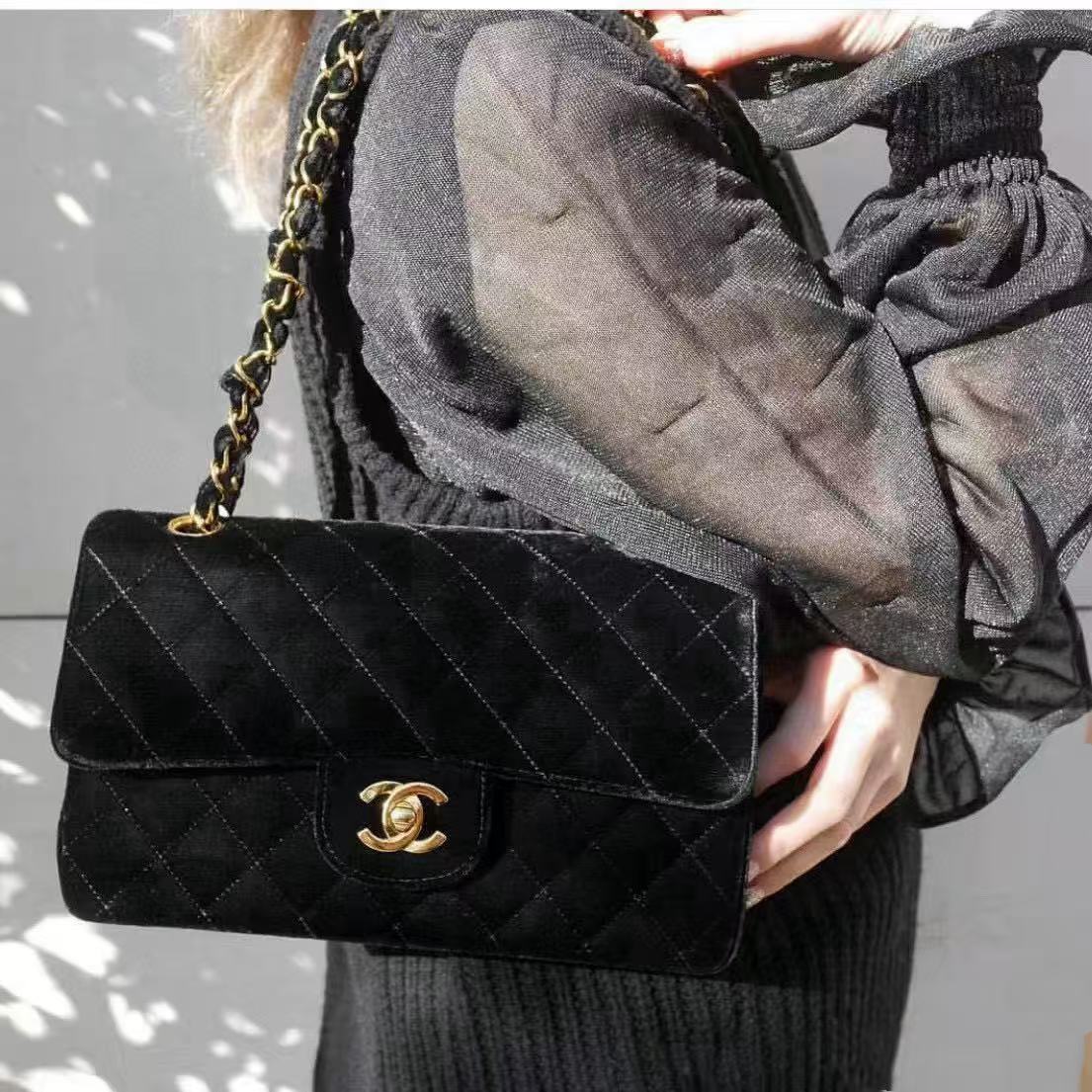 CHANE1 チェーンベルベットショルダー/クロスボディバッグ【50％割引+送料無料】
