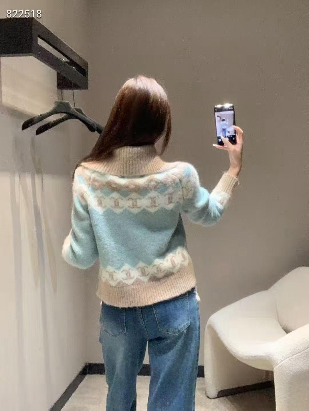 CHANE1 ダブルC カラーブロック ジップアップ カーディガン【50％割引+送料無料】