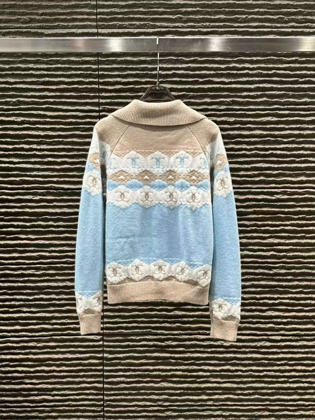 CHANE1 ダブルC カラーブロック ジップアップ カーディガン【50％割引+送料無料】