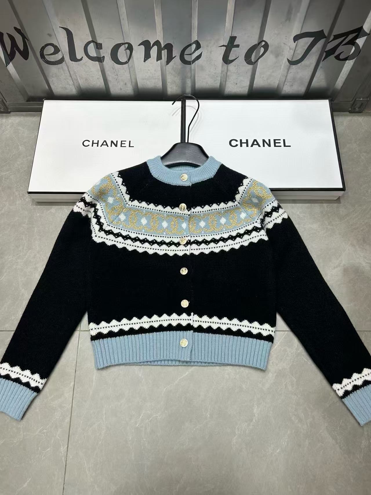 CHANE1 カラーブロック ダブルC ウールカーディガン【50％割引+送料無料】