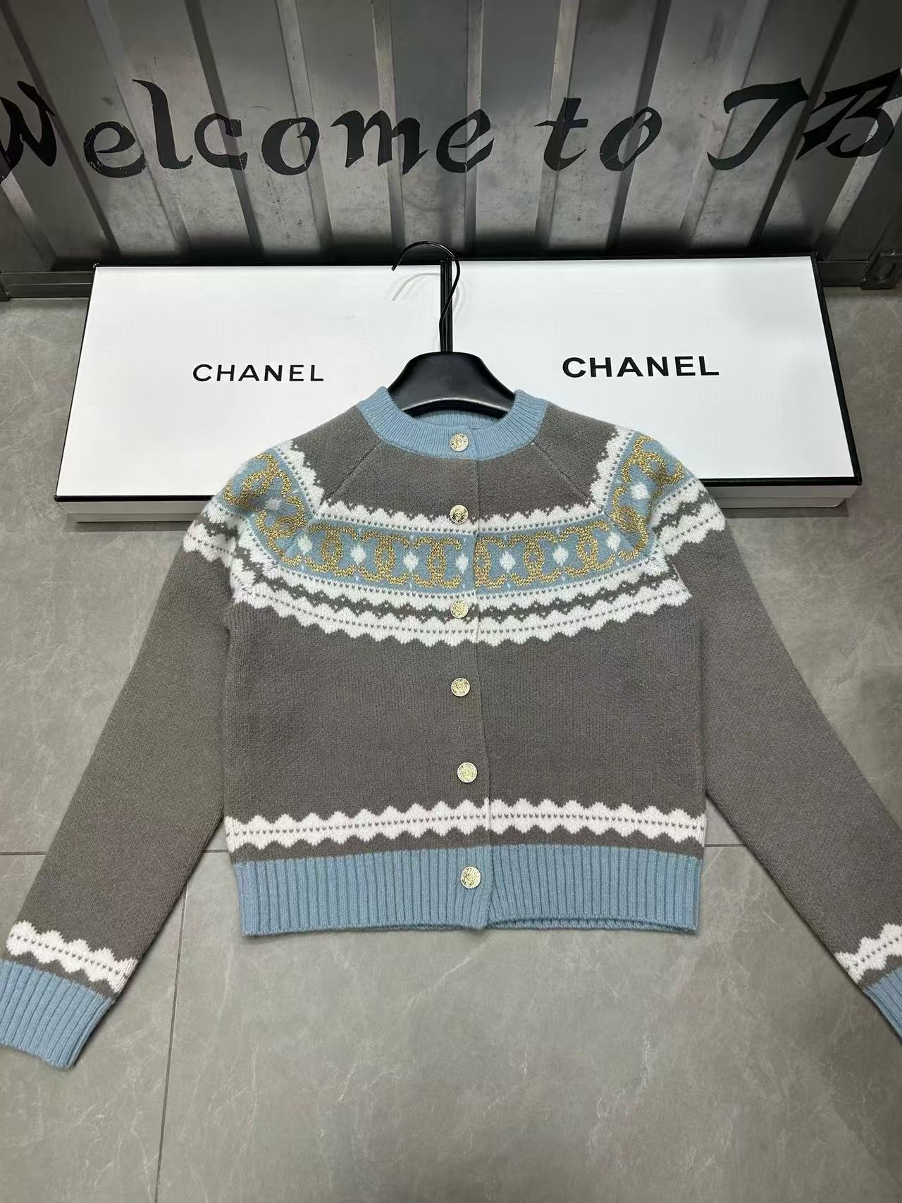 CHANE1 カラーブロック ダブルC ウールカーディガン【50％割引+送料無料】