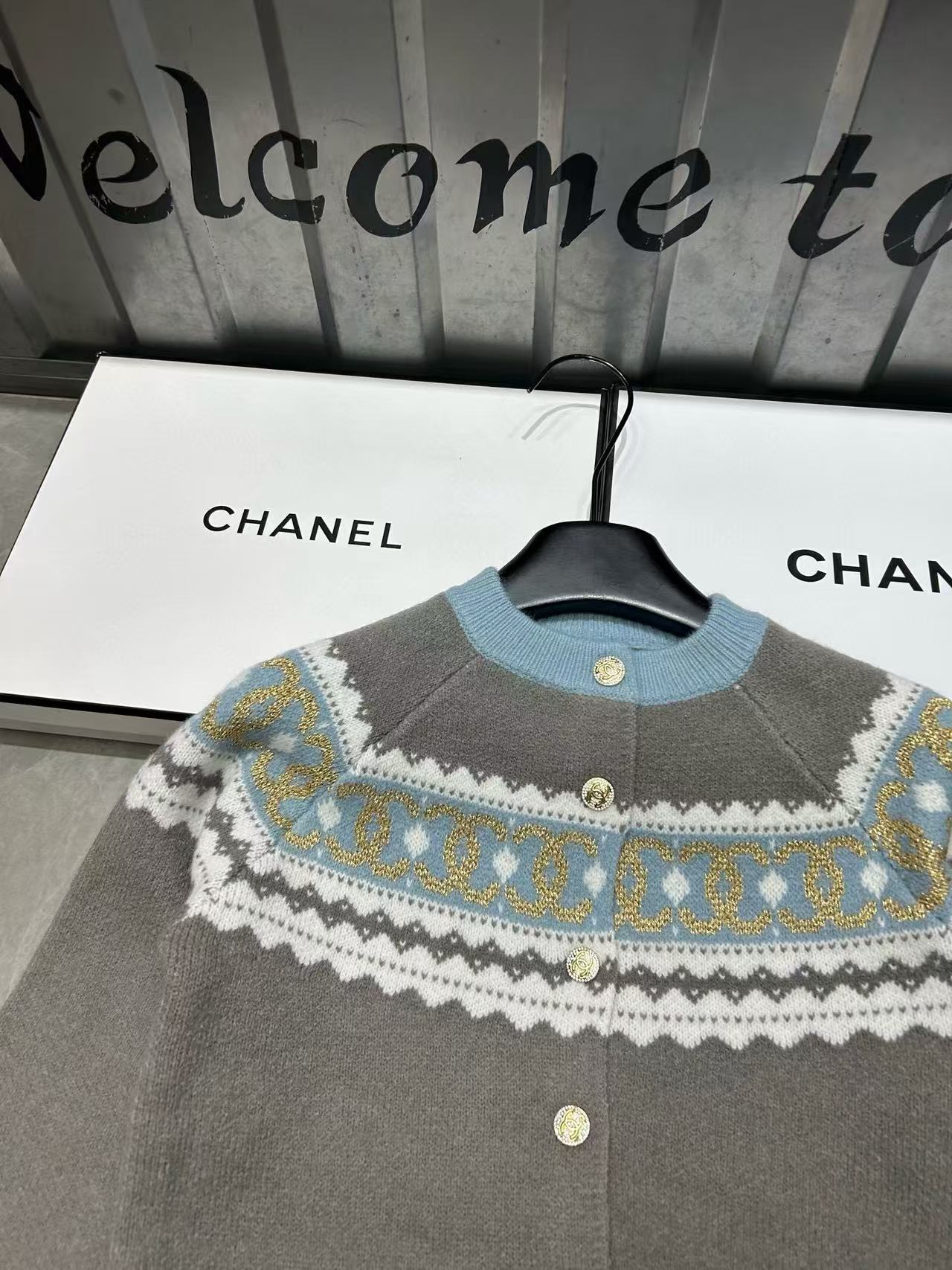 CHANE1 カラーブロック ダブルC ウールカーディガン【50％割引+送料無料】