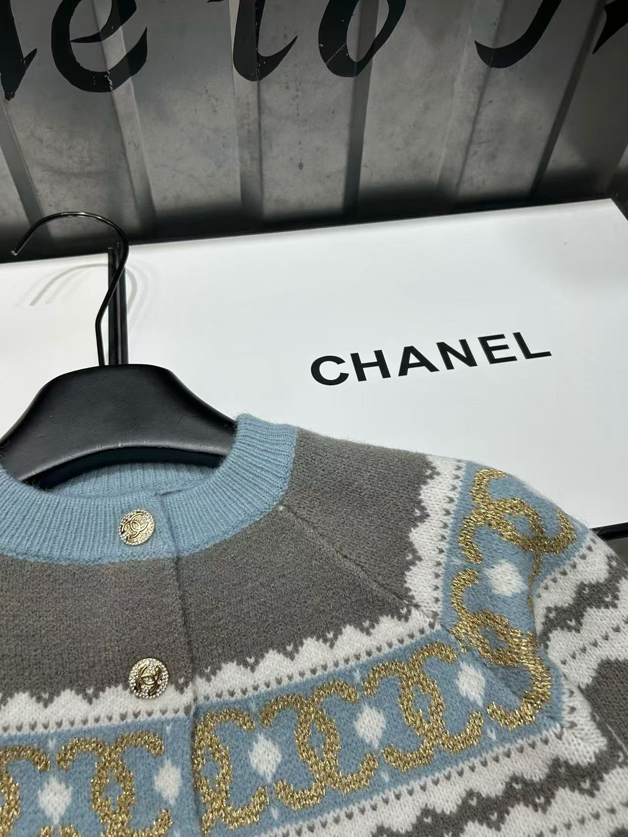 CHANE1 カラーブロック ダブルC ウールカーディガン【50％割引+送料無料】