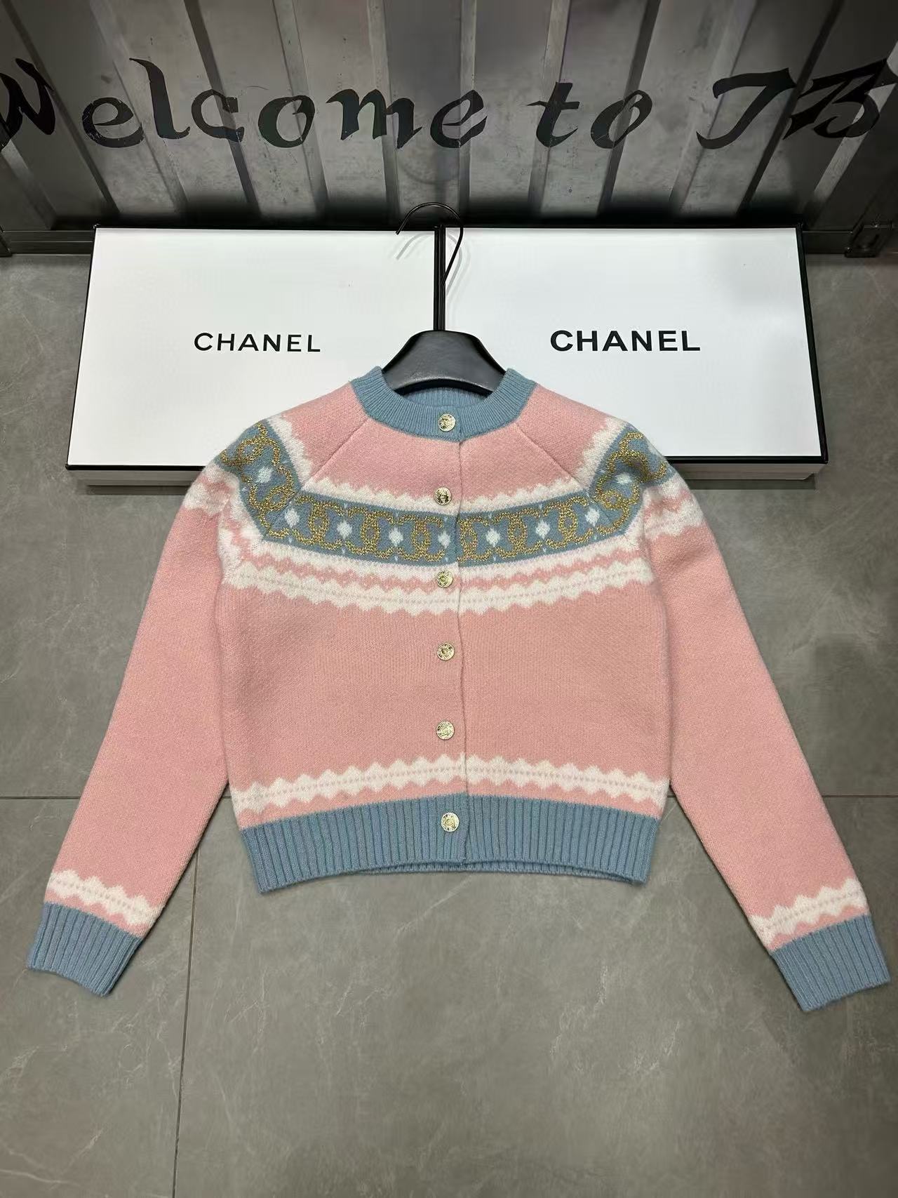 CHANE1 カラーブロック ダブルC ウールカーディガン【50％割引+送料無料】