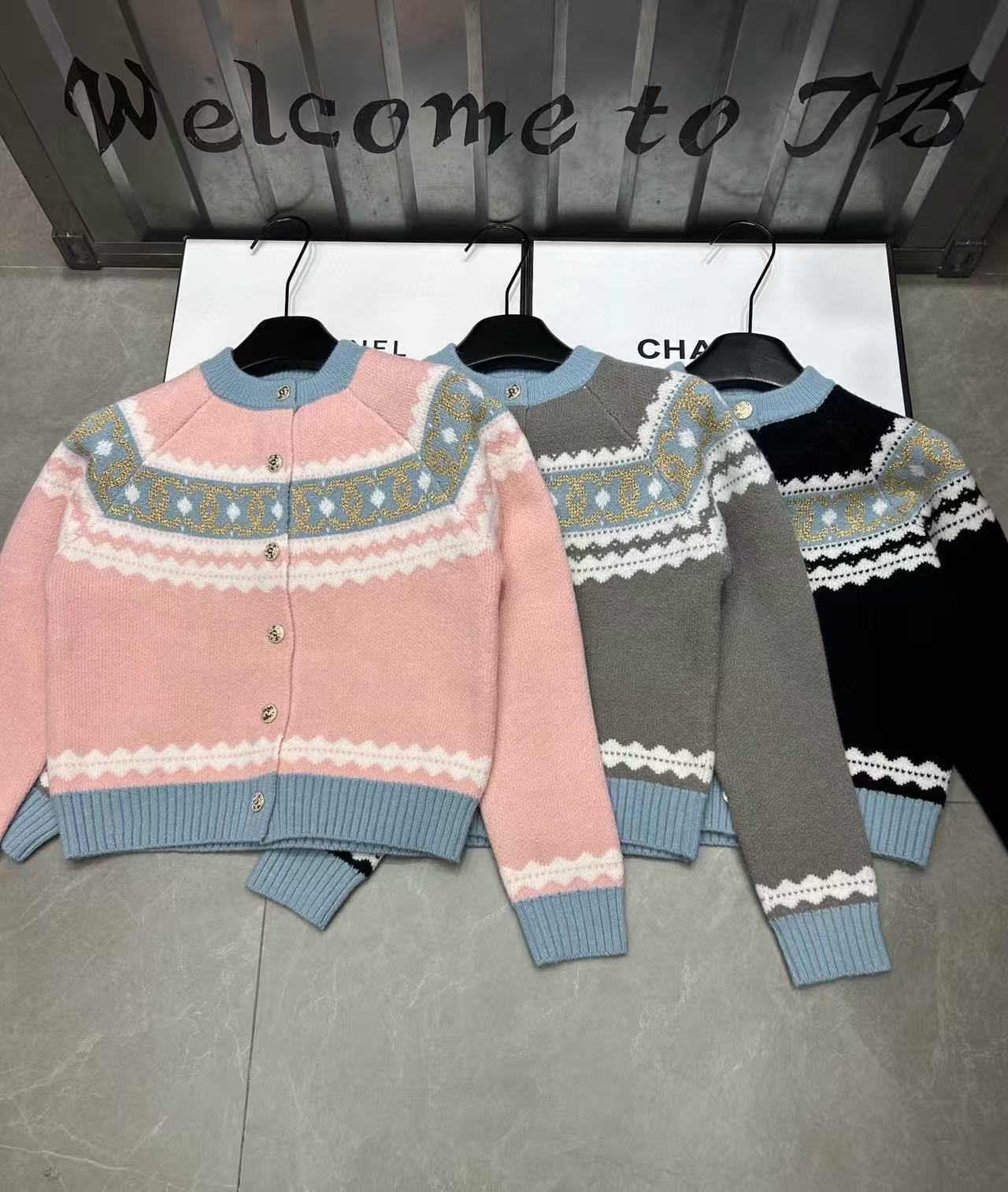 CHANE1 カラーブロック ダブルC ウールカーディガン【50％割引+送料無料】